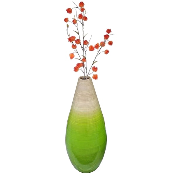 Uniquewise Contemporary Bamboo Floor Flower Vase Tear Drop Design for Dining, Living, Entryway, Small Green QI004271.S - main